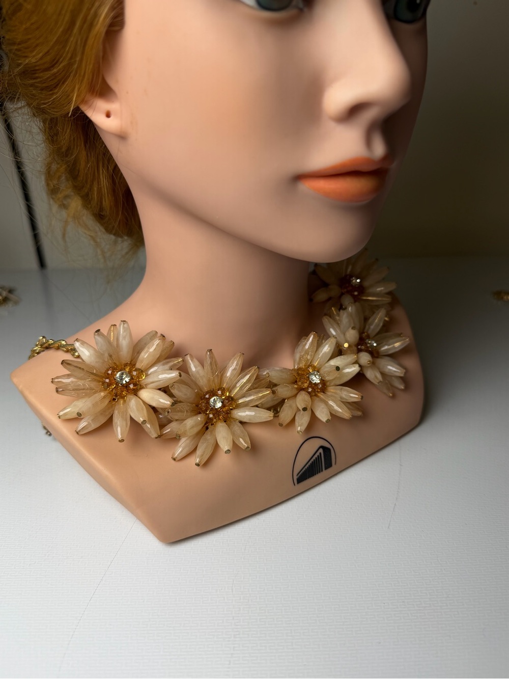 Floral Cluster Statement Necklace in Champagne Cream - Unbranded